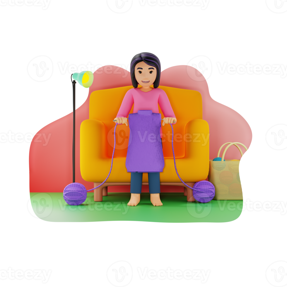 Knitting Woman 3D Character Illustration png