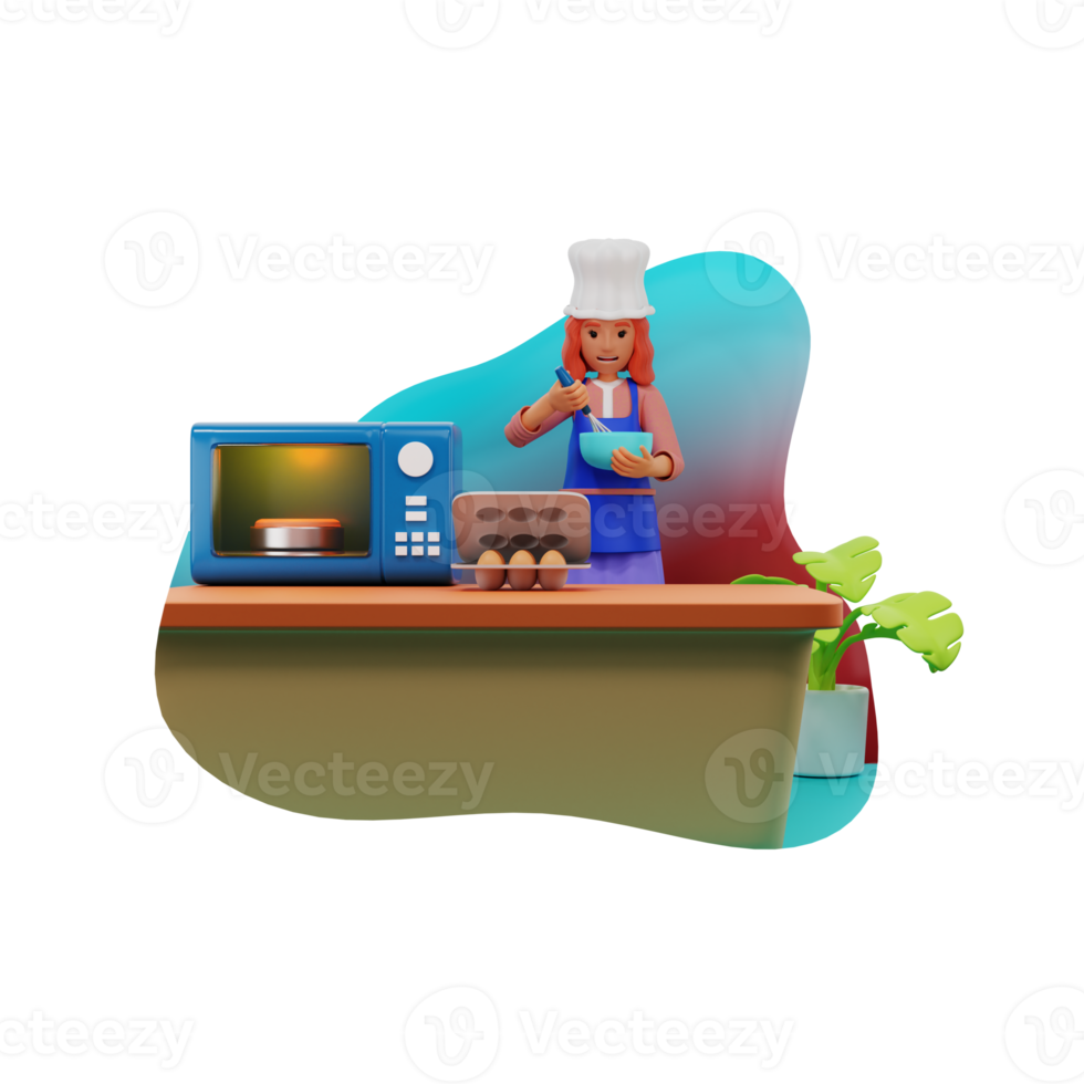 Woman Mixing Dough In The Bowl, 3D Character Illustration png