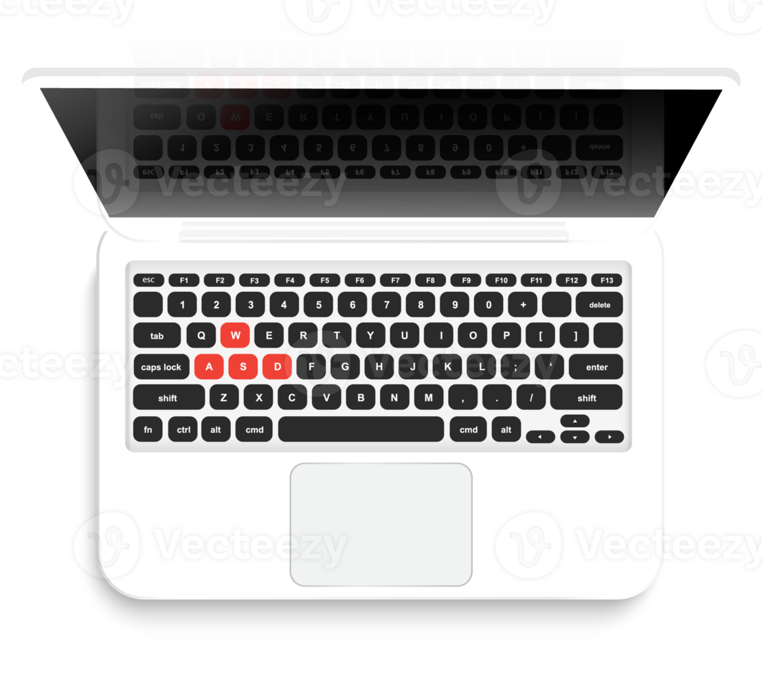 Open modern laptop, Top View isolated png