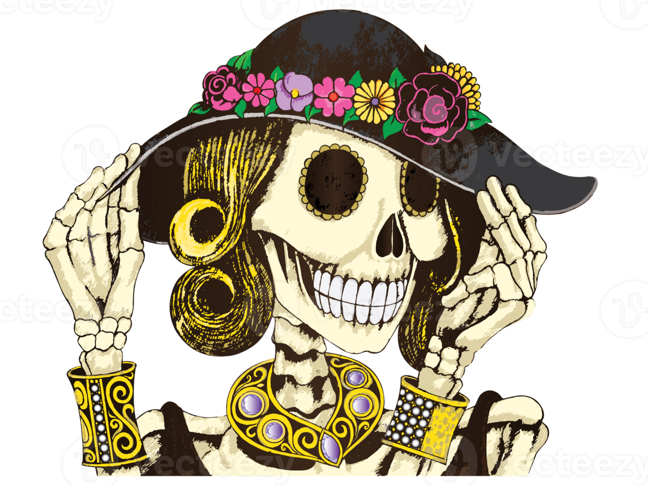 Art fashion model skull. Hand drawing and make graphic. png