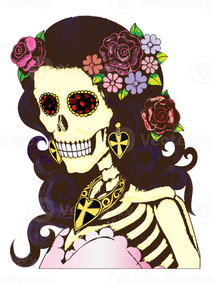 Art fashion model skull.Hand drawing and make graphic. png