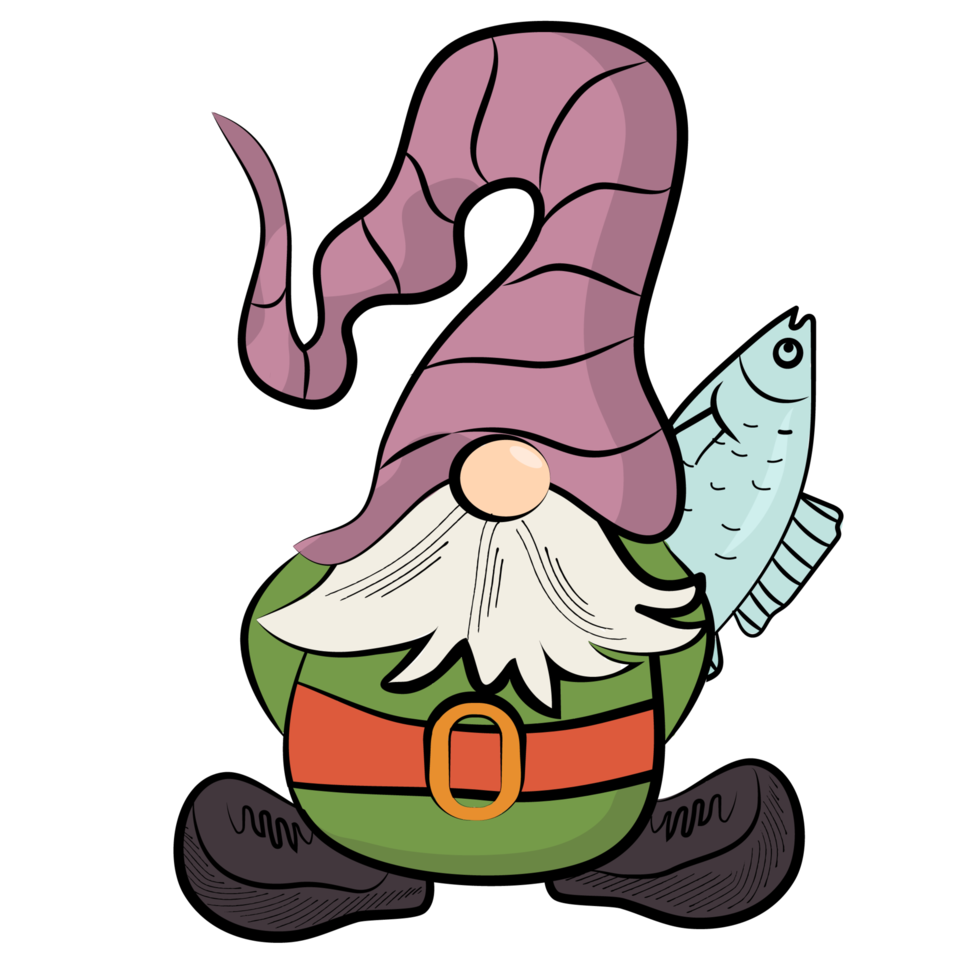 gnome avec poisson présent png