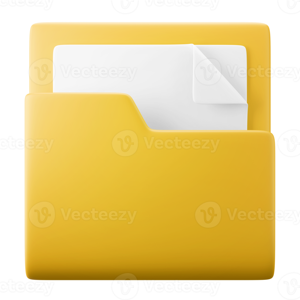 document folder yellow with white paper inside user interface theme 3d icon rendering illustration isolated png