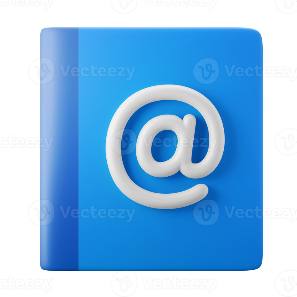 adresse e-mail bleue et liste de contacts symbole de livre thème de l'interface utilisateur icône 3d rendu illustration isolé png