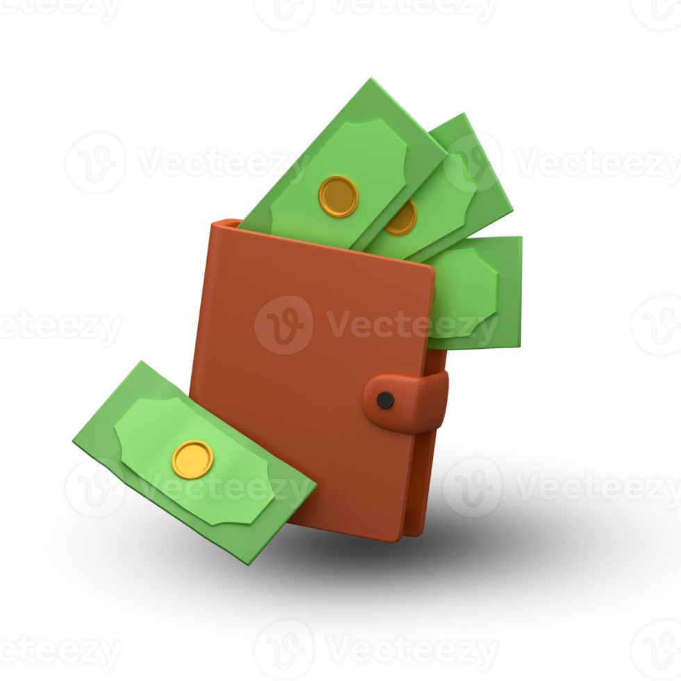 Ilustración de concepto creativo de renderizado 3d dinero en billetera png