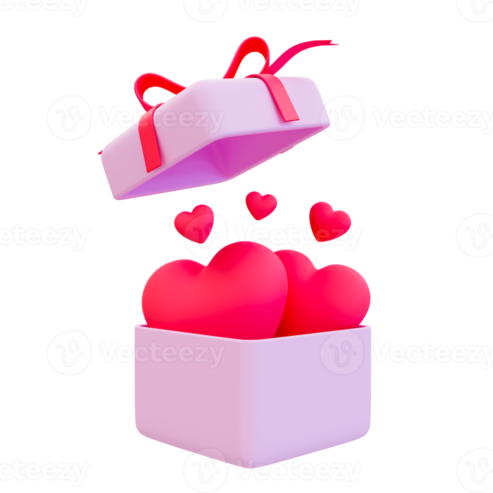 3d minimal love gift box. valentine's day compositions. Happy Valentine's day gift box. gift box with hearts. 3d illustration. png