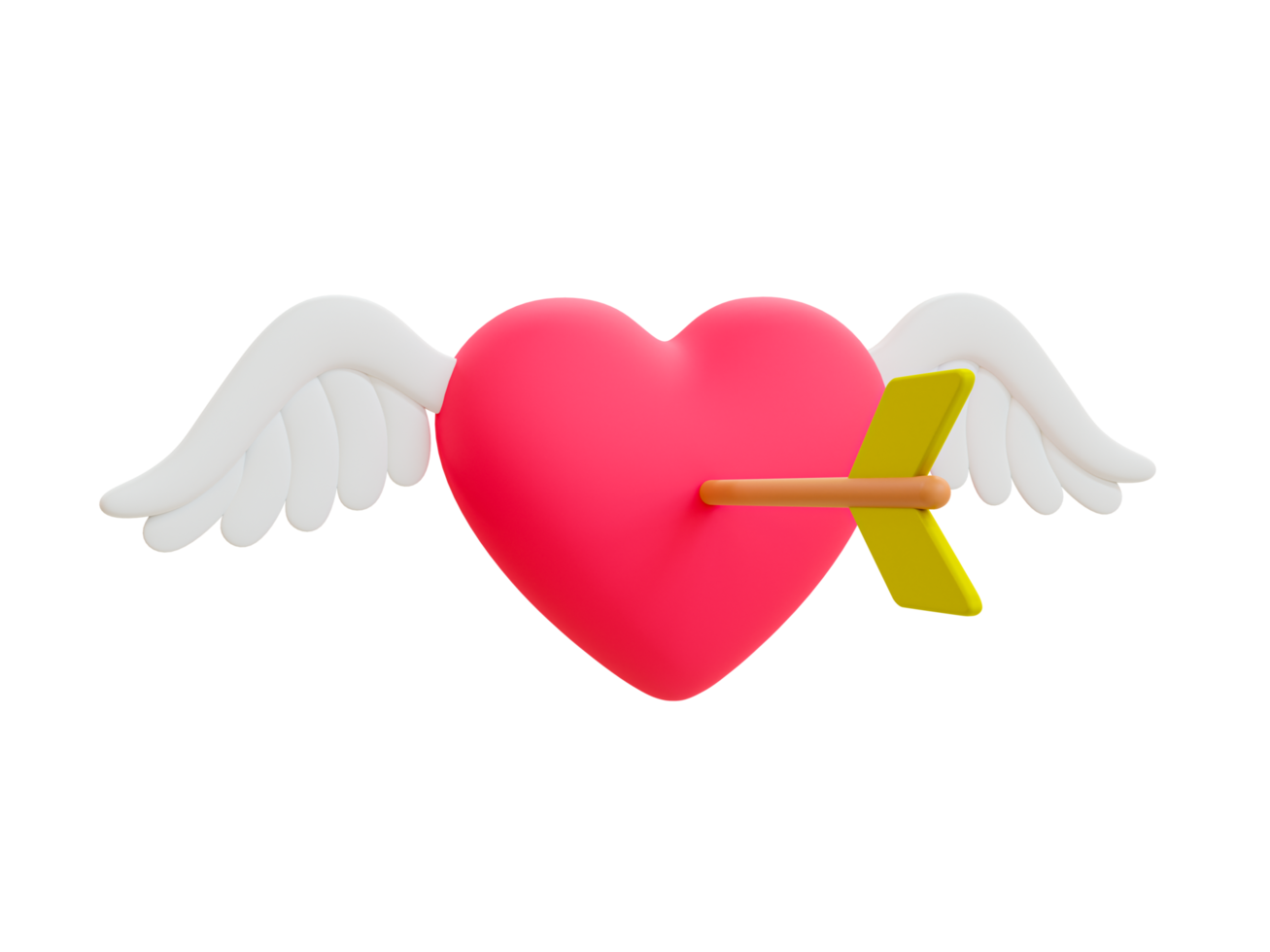 3d minimal symbol of love. Happy Valentine's day. valentine compositions. winged heart pierced by an arrow. 3d illustration. png