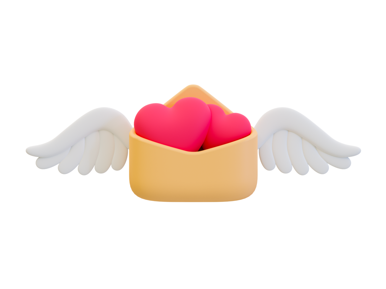 Message d'amour minimal 3d. Joyeuse saint Valentin. compositions de la Saint-Valentin. enveloppe romantique. lettre ouverte pleine de coeurs avec une aile. Illustration 3D. png