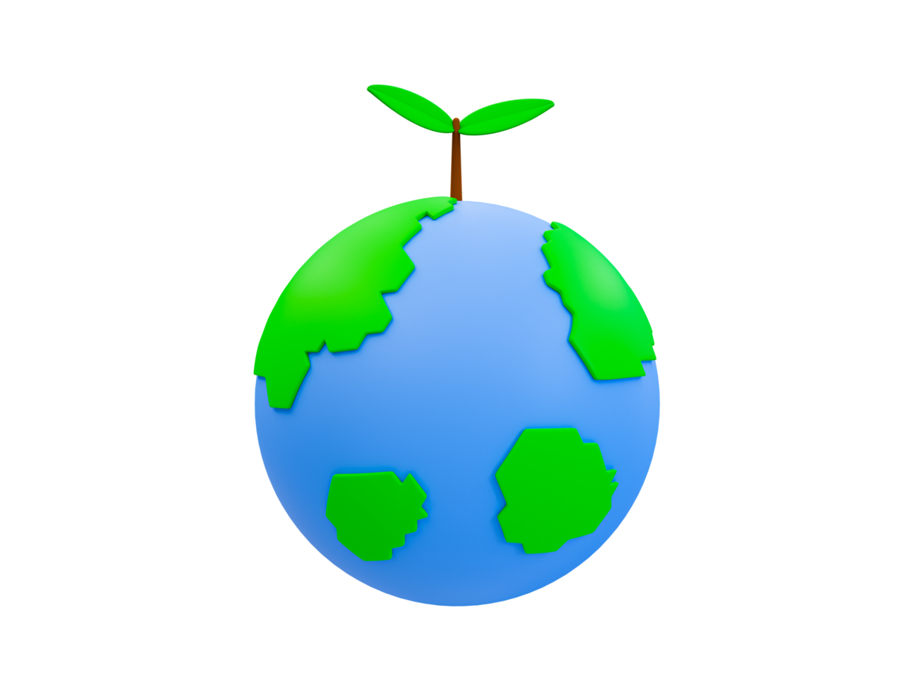 Mundo mínimo 3d con un pequeño árbol que crece. concepto del día de la tierra. ilustración 3d png