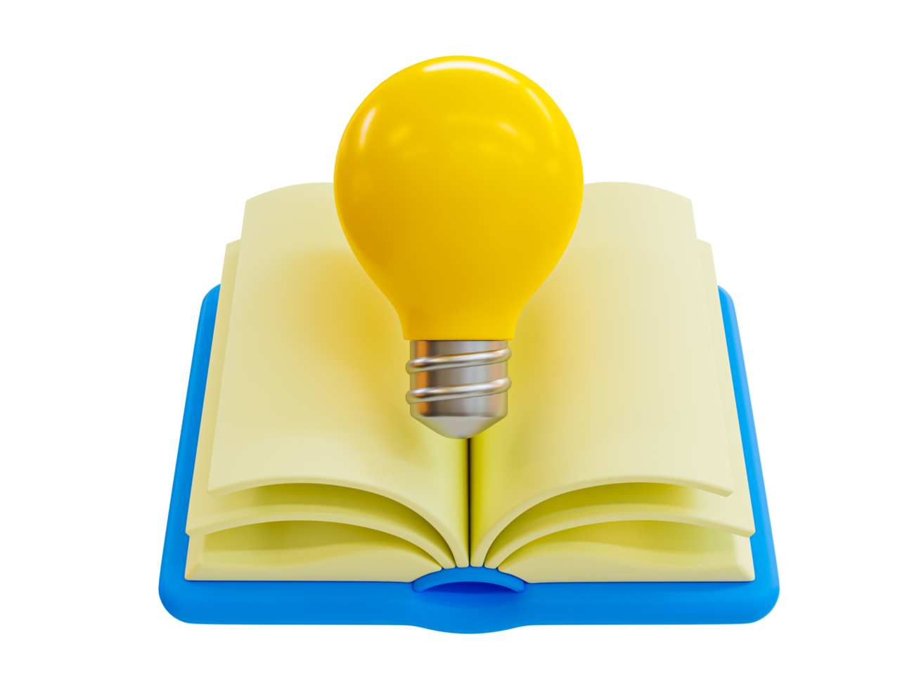 3d minimal opened book with a lightbulb. learning concept. 3d illustration. png