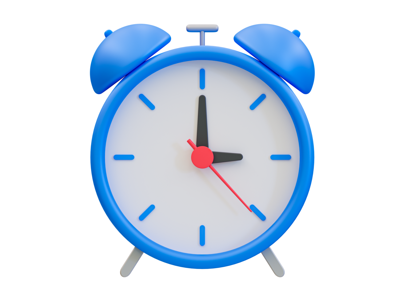 3d minimal blue metal alarm clock. 3d illustration. png