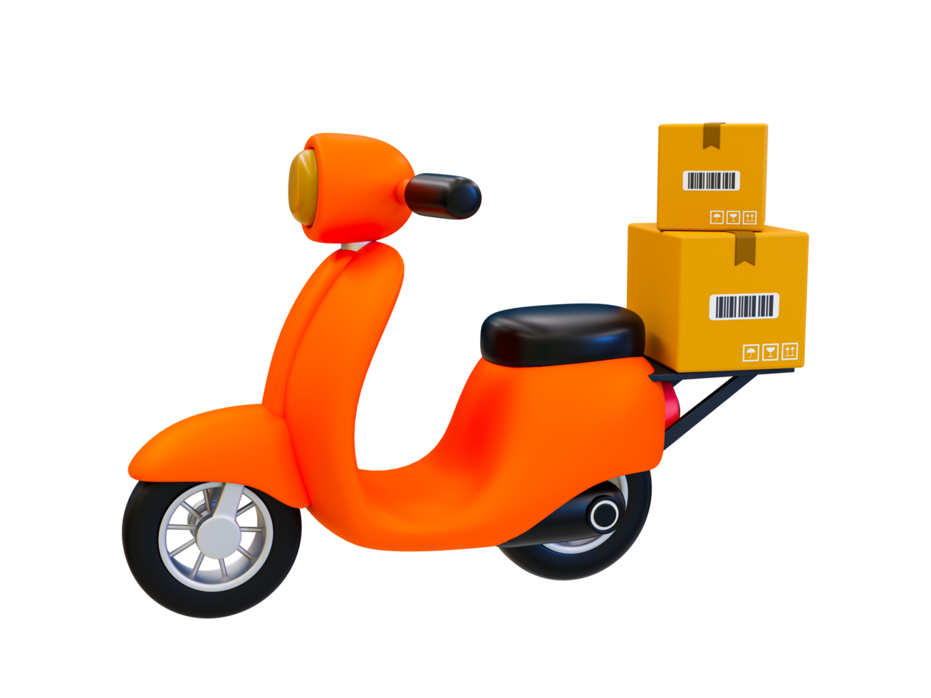 3d minimal produkt leverans. motorcykel med kartonger. 3d illustration. png