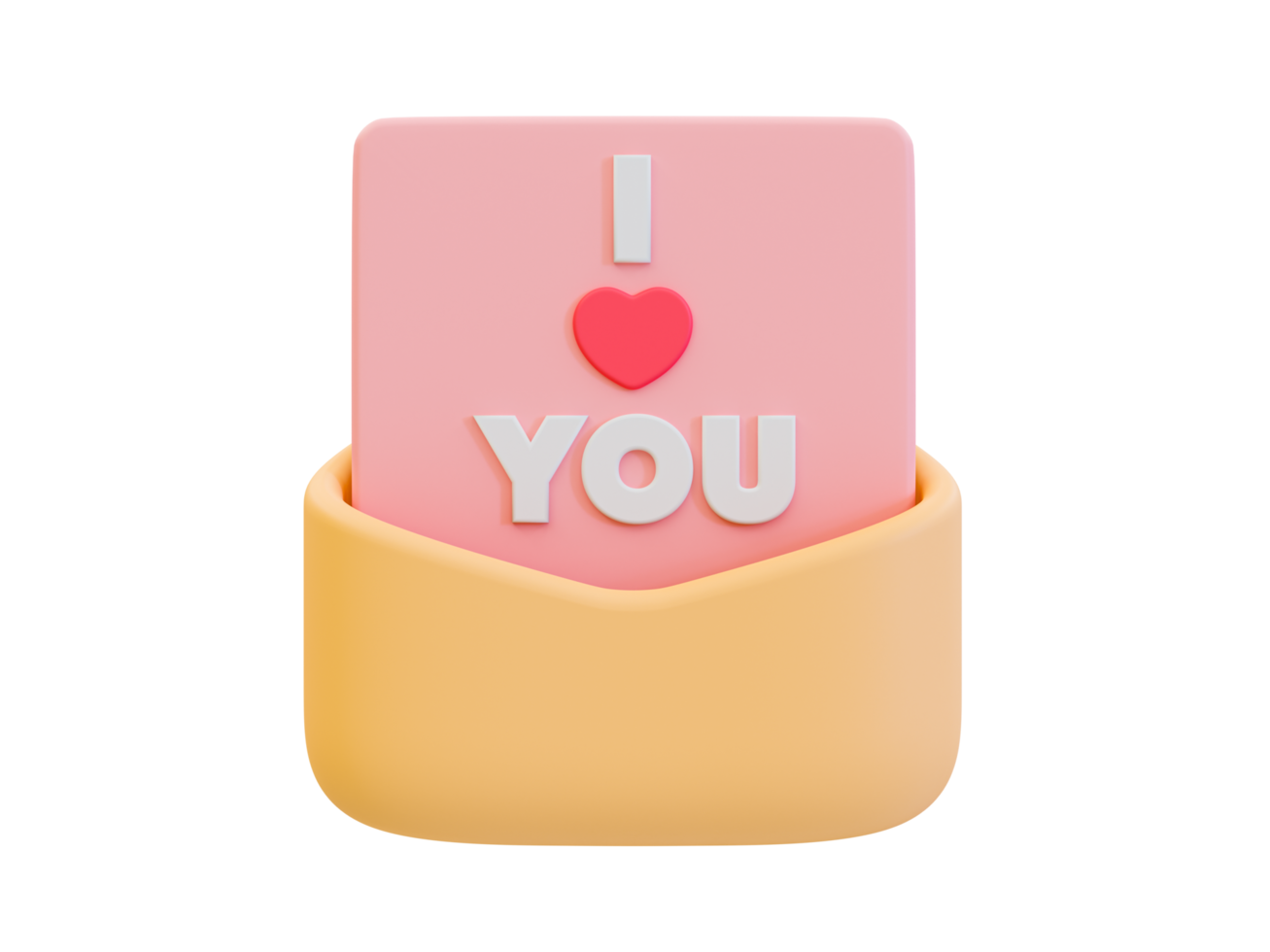 3d minimal love letter. valentine composition. envelope with a paper and I love you words. 3d illustration. png