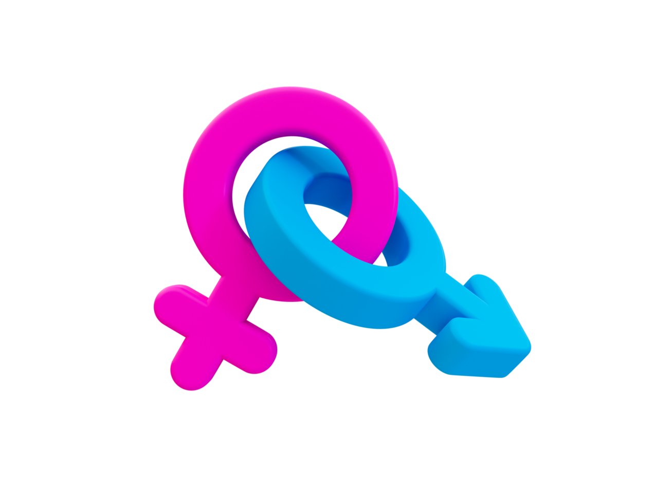 3d minimal Male and female gender symbols hooked together. in relationship concept. 3d illustration. png