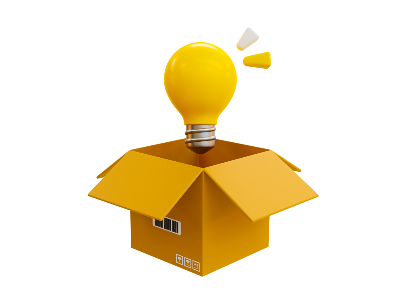 3d minimal cardbox with a lightbulb. Spark creative ideas. 3d illustration. png