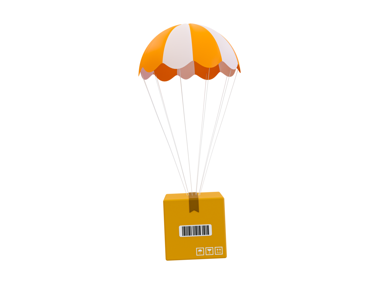 3d minimal product delivery. parcel box with a parachute. 3d illustration. png