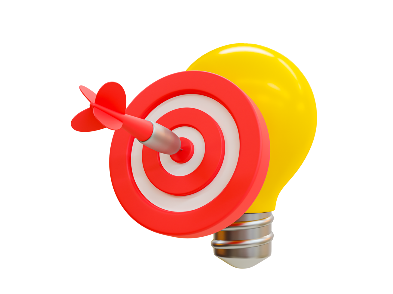 3d minimal dartboard with a lightbulb. gold archivement concept. 3d illustration. png