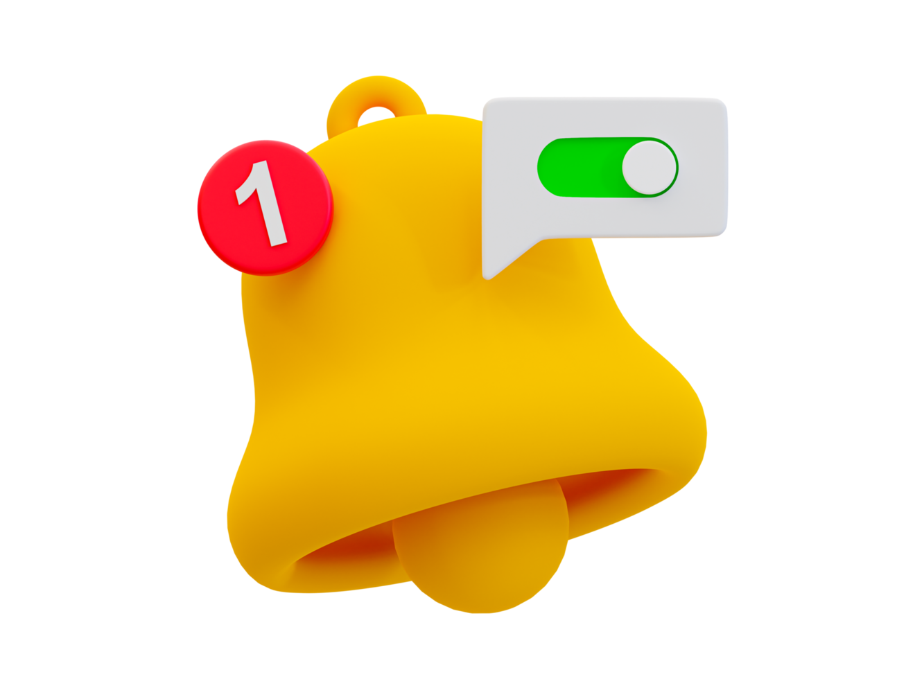 3d mínimo un icono de campana y un botón de alternancia. concepto de notificación de encendido. ilustración 3d png