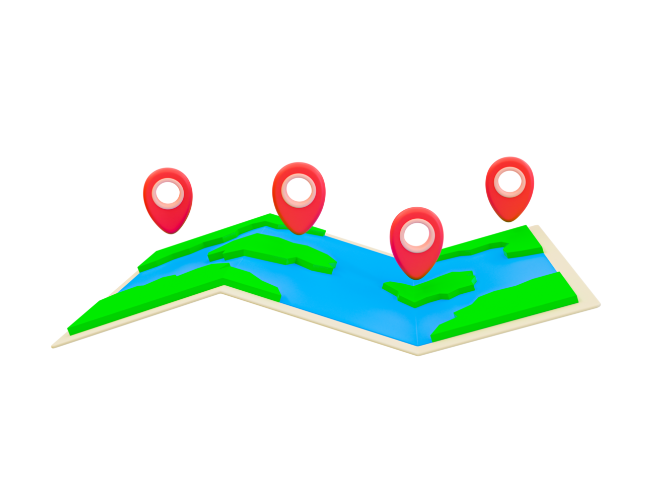 Mapa mínimo 3D com um ícone de localização. viagem de férias. ilustração 3D. png