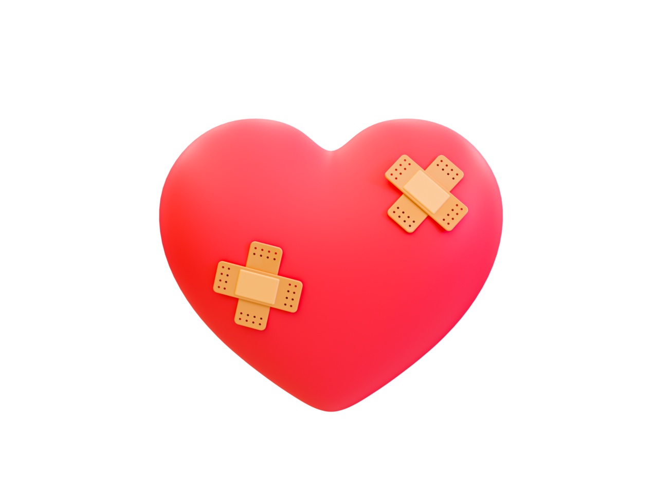 Curación mínima 3d del corazón herido. composiciones de san valentin. corazón con cintas de vendaje de yeso. ilustración 3d png