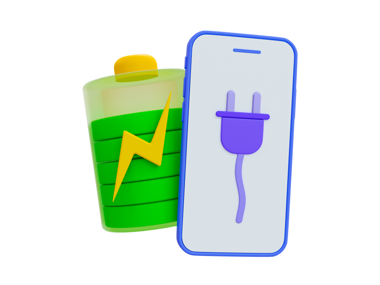 3d minimal smartphone with a green battery tube icon. battery charging icon. 3d illustration png