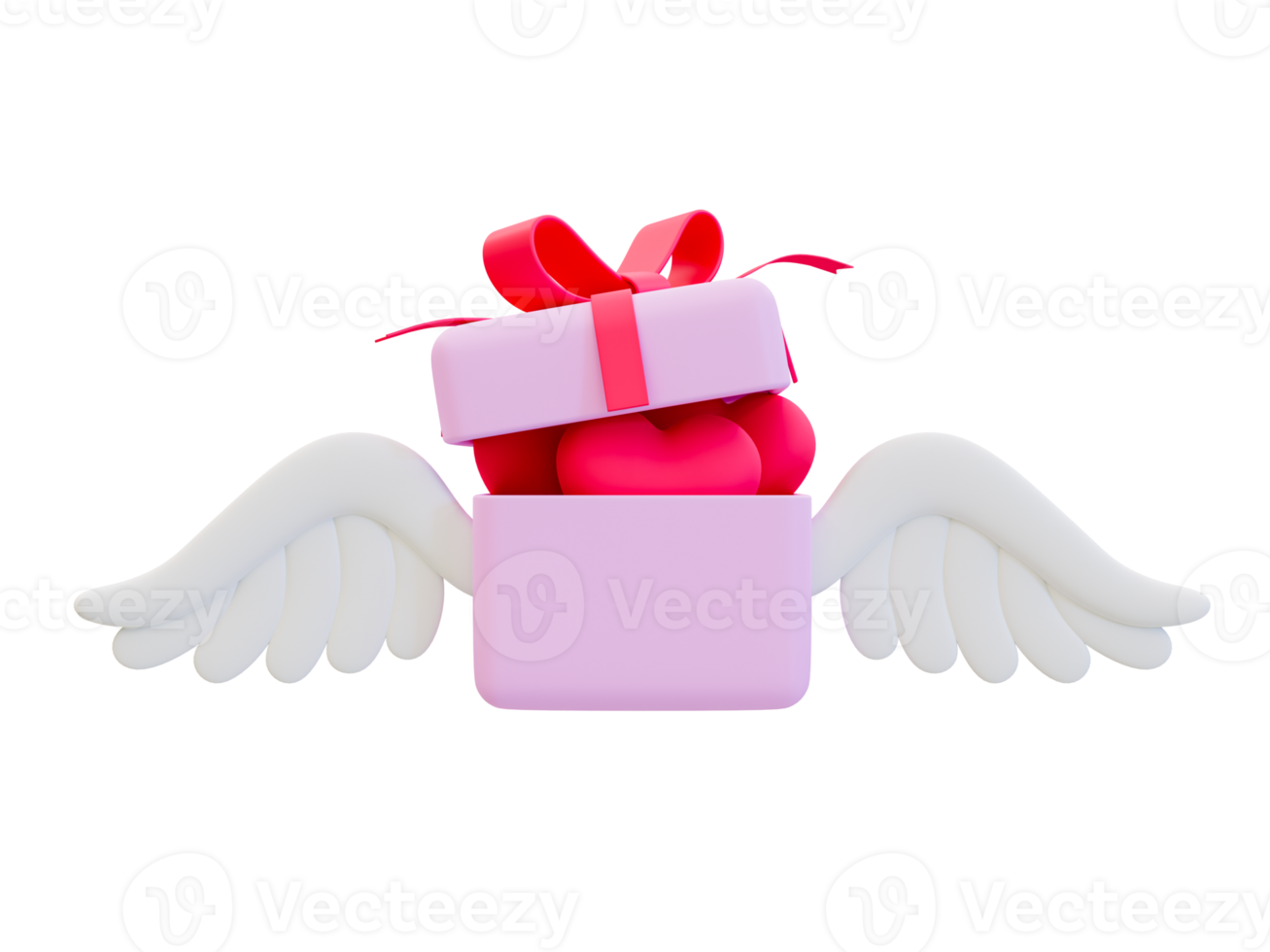 3d minimal symbol of love. Happy Valentine's day. valentine compositions. cartoon winged giftbox full of hearts. 3d illustration. png