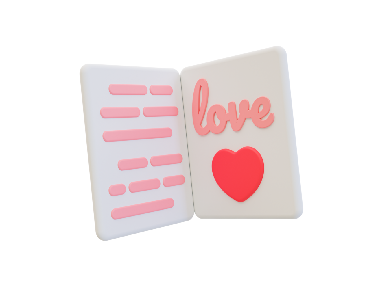 3D minimale Valentinstag-Grußkarte. Liebesbrief. romantisches postkartensymbol. 3D-Darstellung. png