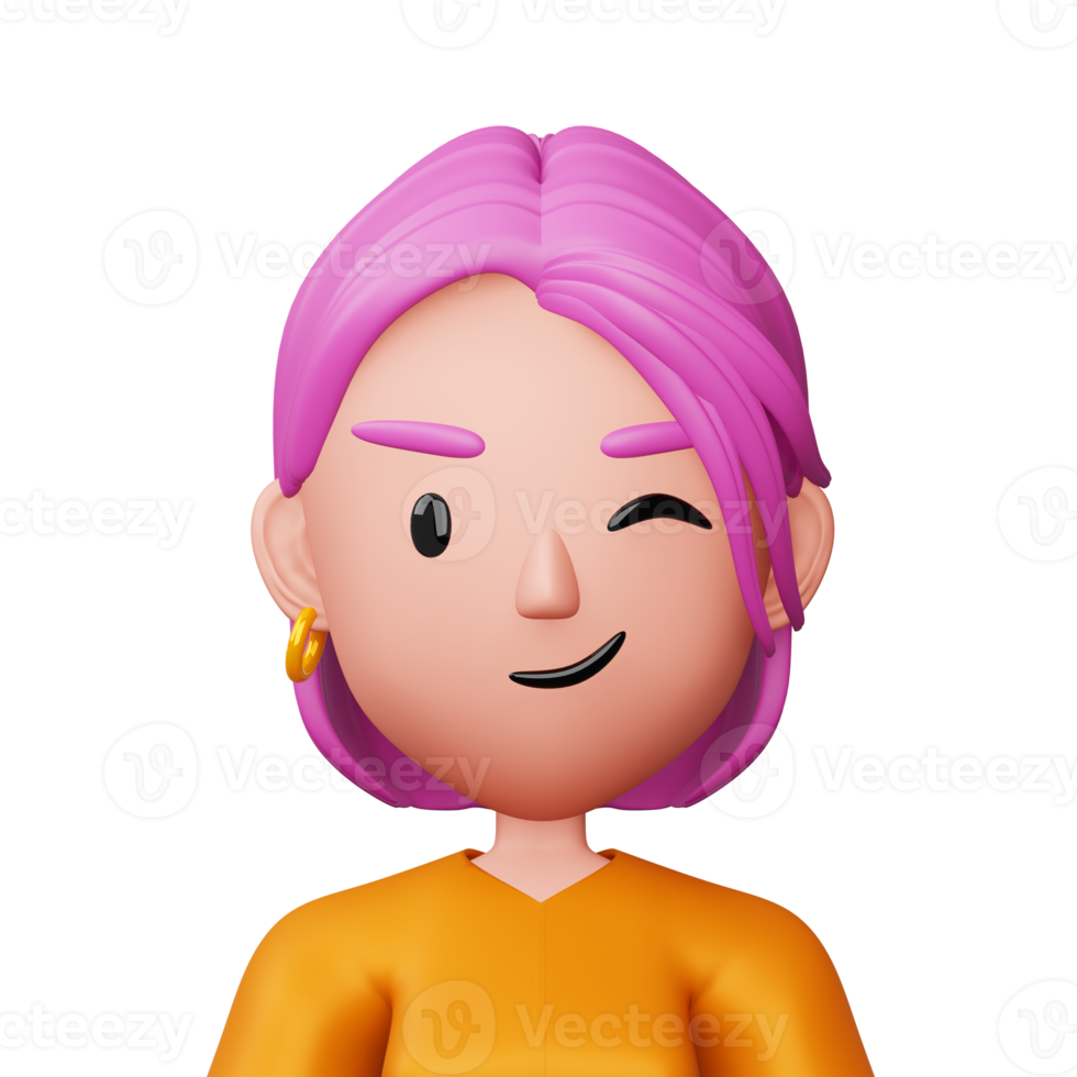 Cute cartoon woman, happy people, 3d rendering png