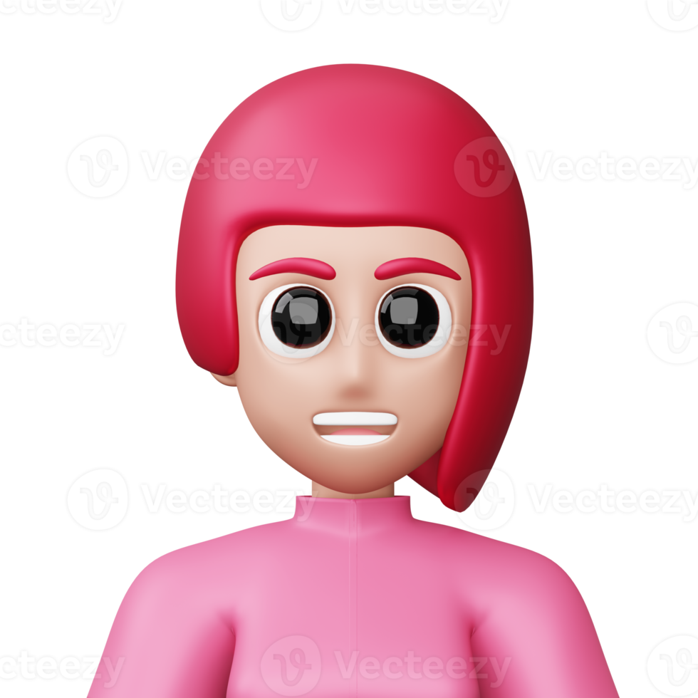 Cute cartoon woman, happy people, 3d rendering png