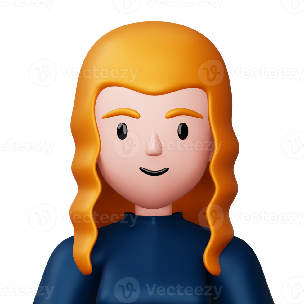 Cute cartoon woman, happy people, 3d rendering png