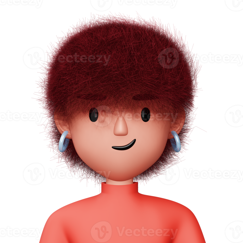 Cute cartoon woman, happy people, 3d rendering png