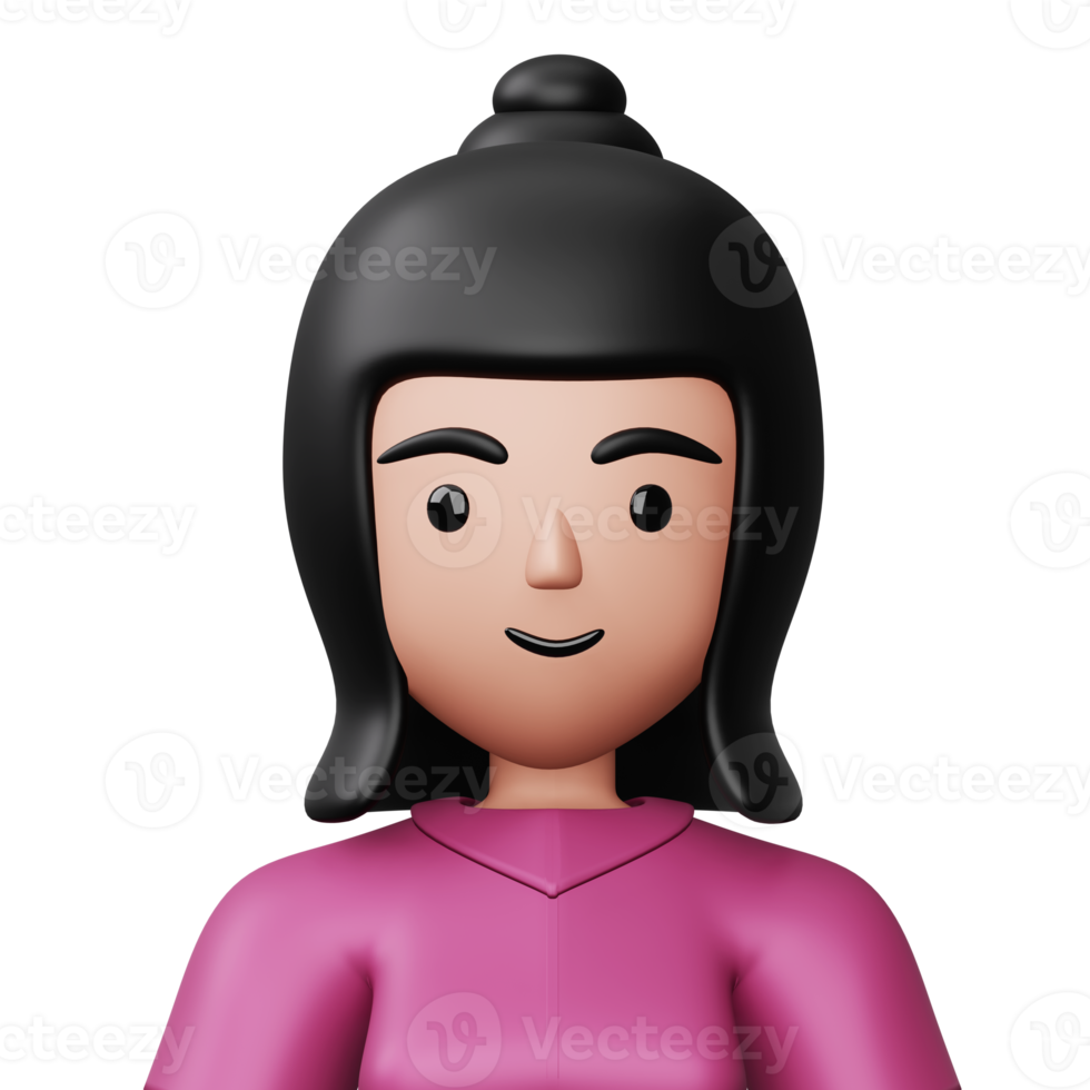 Cute cartoon woman, happy people, 3d rendering png