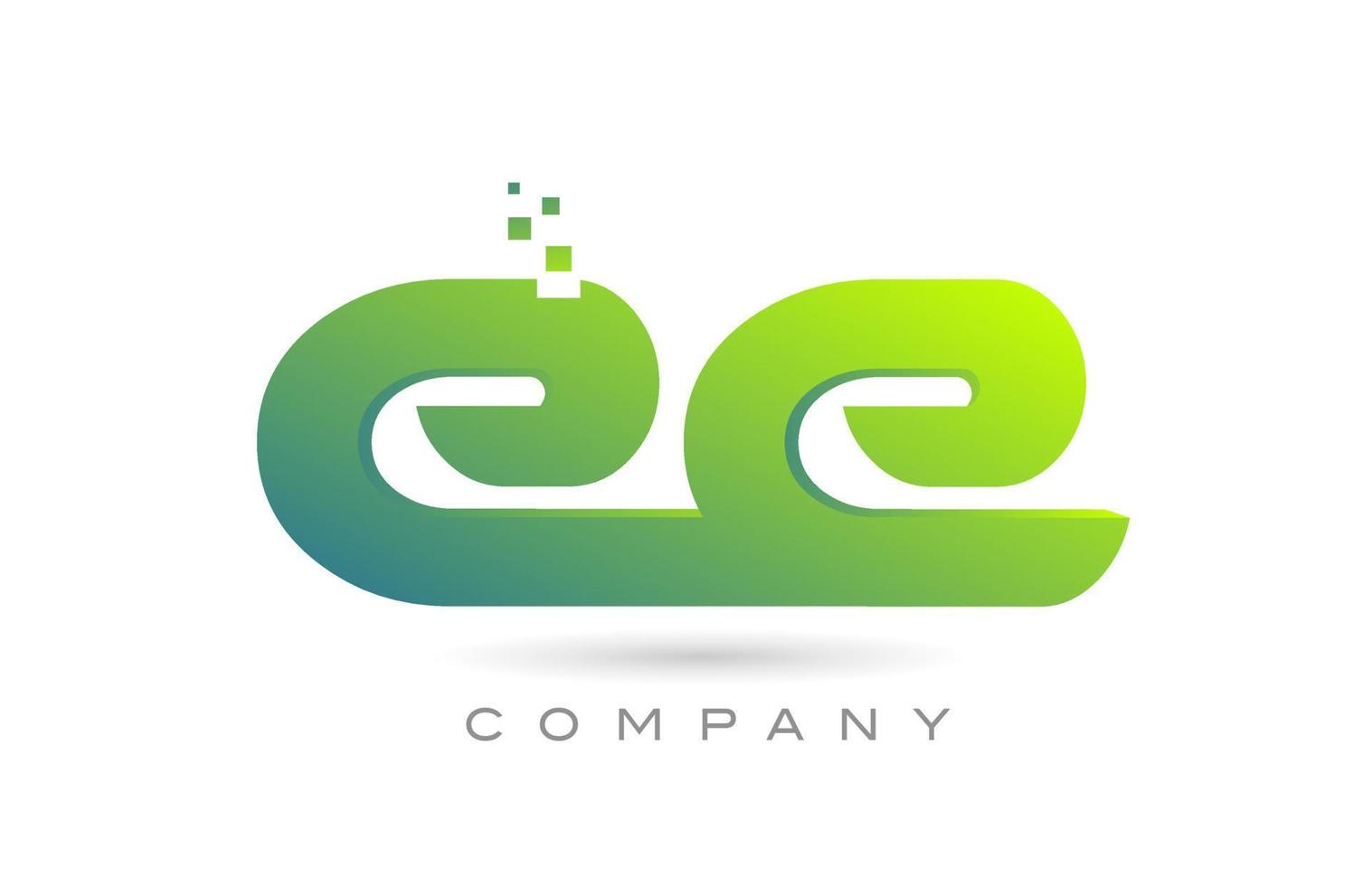joined EE alphabet letter logo icon combination design with dots and green color. Creative template for company and business vector