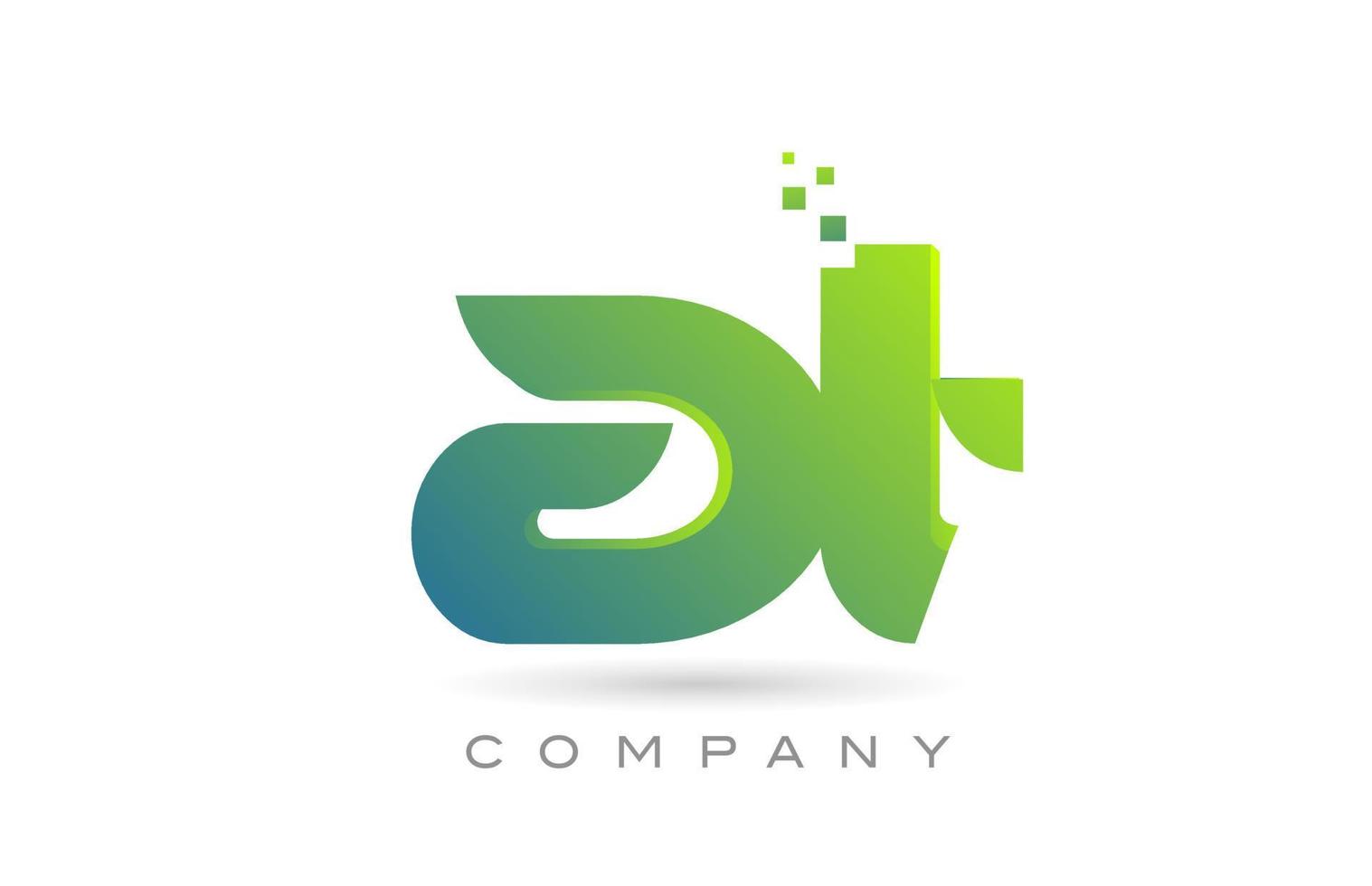 joined AT alphabet letter logo icon combination design with dots and green color. Creative template for company and business vector