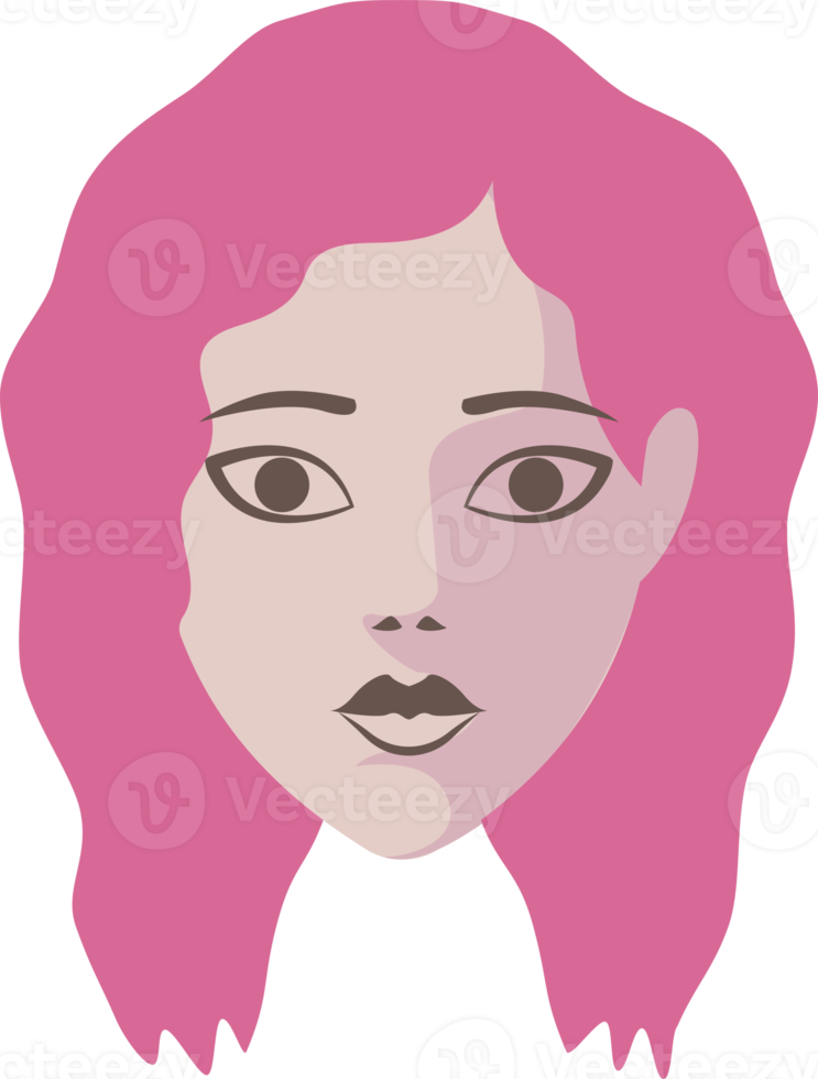 Girl faces flat illustrations. PNG with transparent background