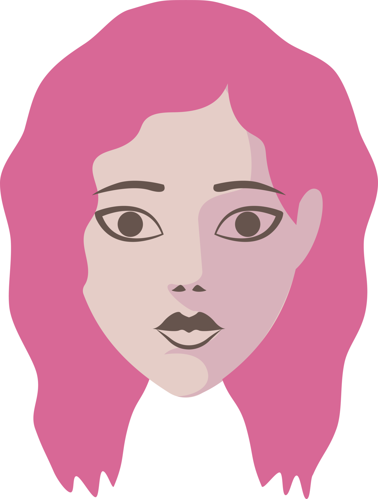 Girl faces flat illustrations. PNG with transparent background