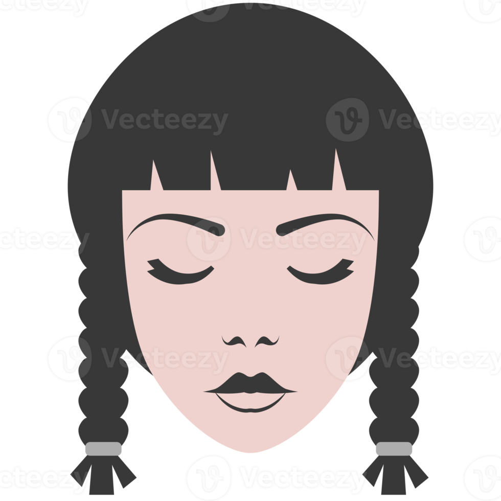 Girl faces flat illustrations. PNG with transparent background.