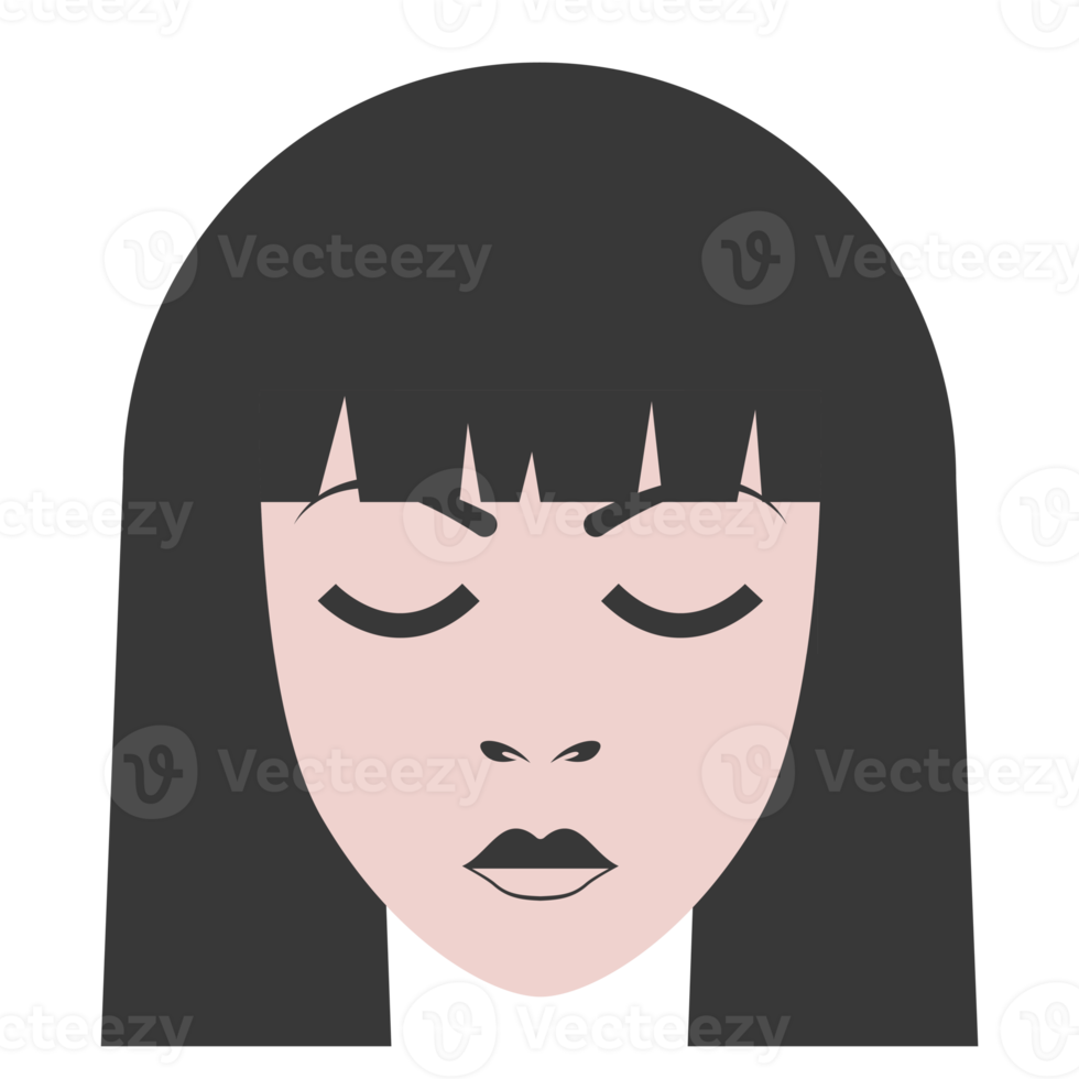 Girl faces flat illustrations. PNG with transparent background.