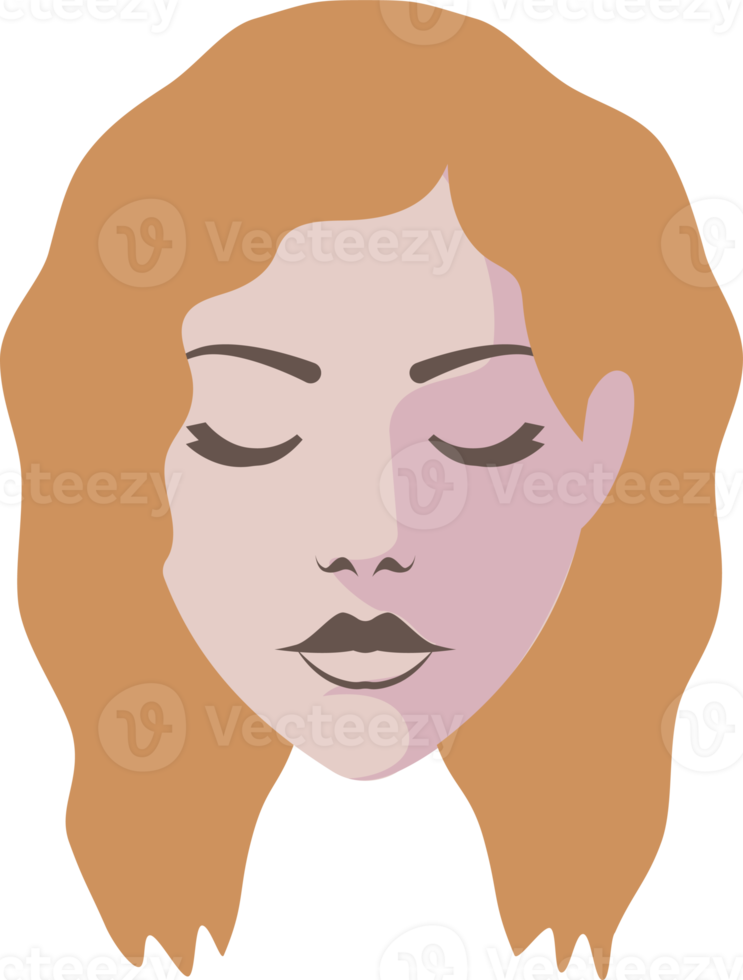 Girl faces flat illustrations. PNG with transparent background.