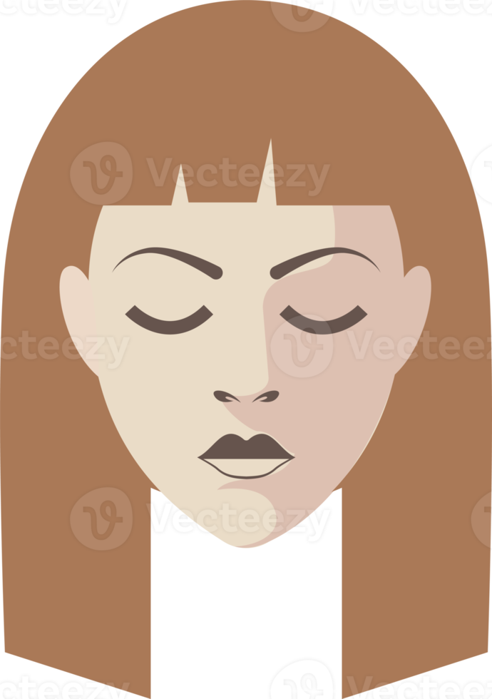 Girl faces flat illustrations. PNG with transparent background.