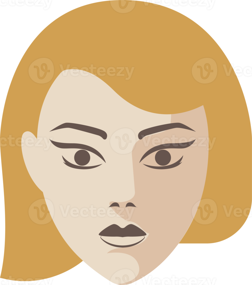 Girl faces flat illustrations. PNG with transparent background.