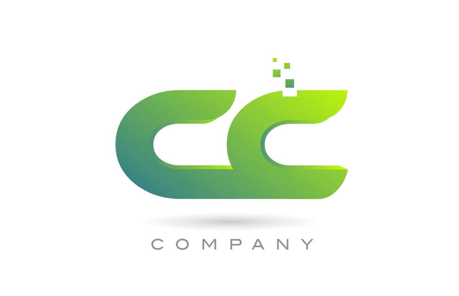 joined CC alphabet letter logo icon combination design with dots and green color. Creative template for company and business vector