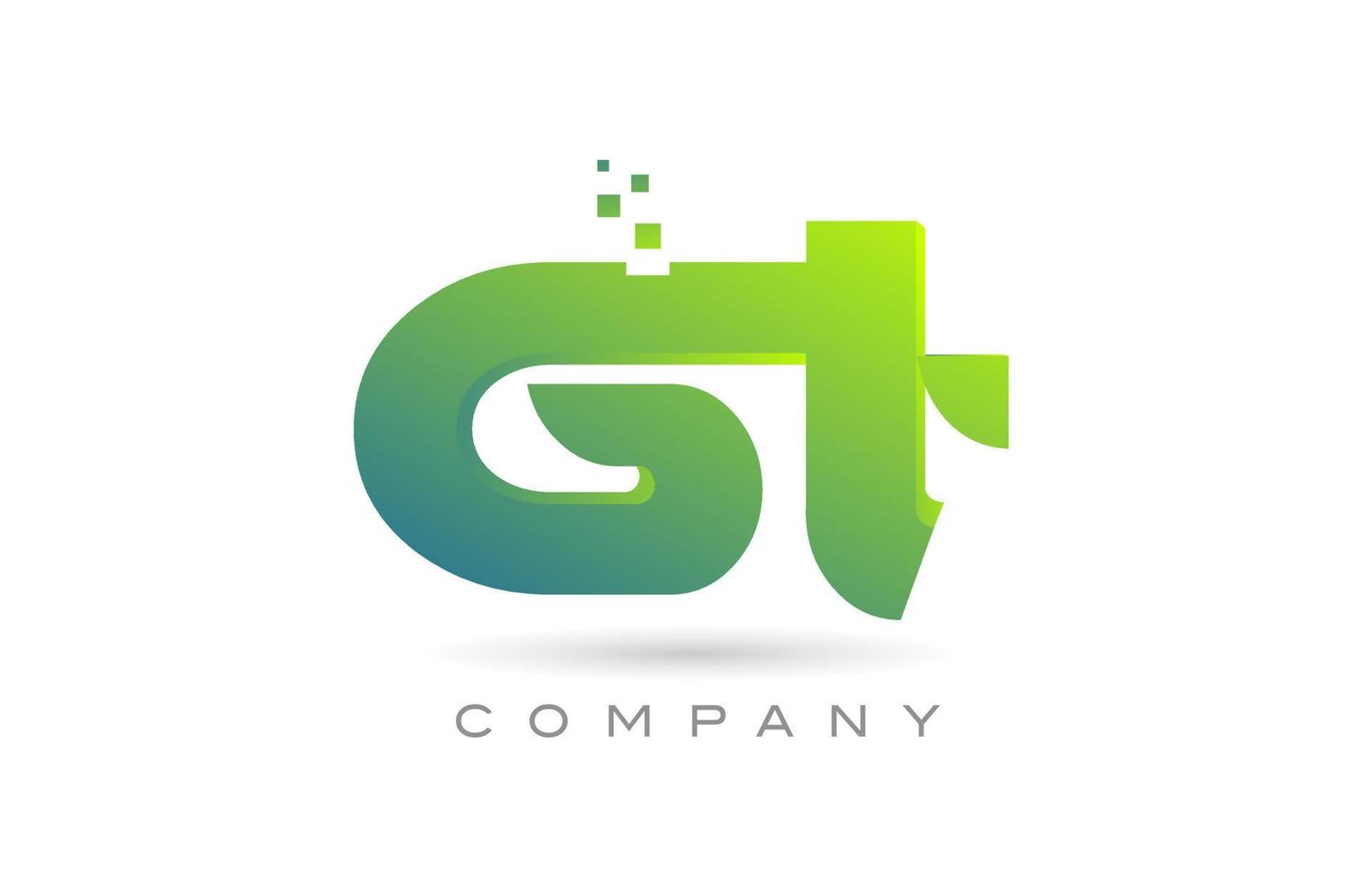 joined GT alphabet letter logo icon combination design with dots and green color. Creative template for company and business vector