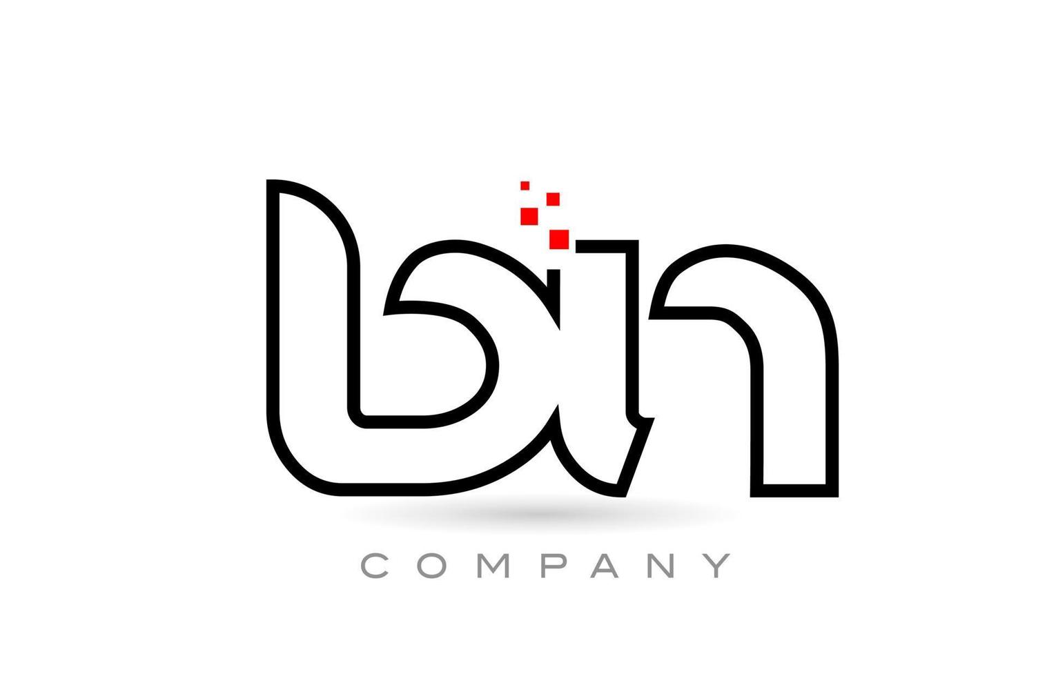 Diseño de combinación de icono de logotipo de letra del alfabeto conectado bn con puntos y color rojo. plantilla creativa para empresa y negocio vector