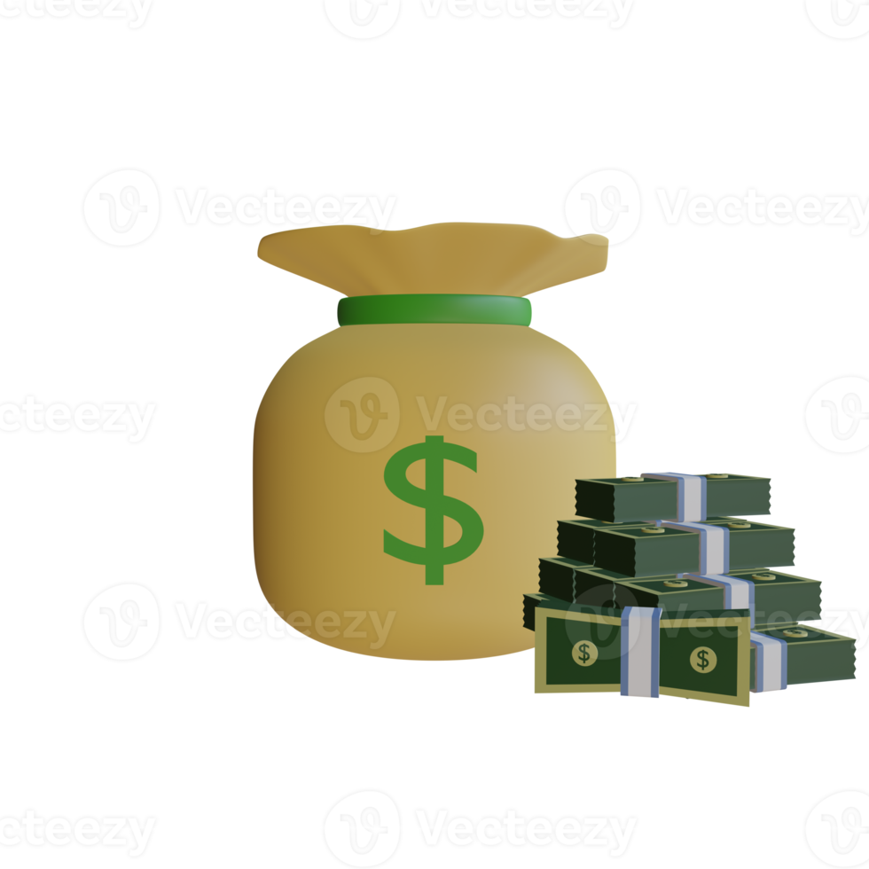 sack of money with coin 3d rendering png
