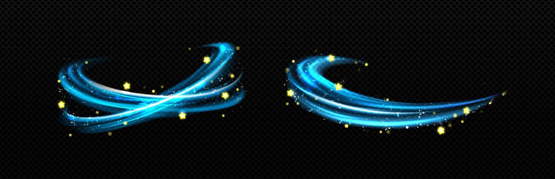 Magic effect, blue air swirl with golden stars vector