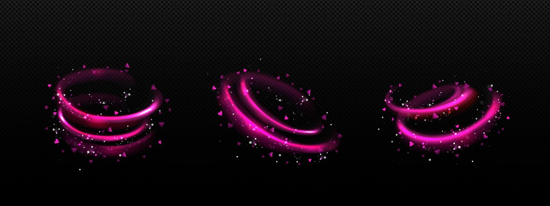 Magic light effect, pink wind swirl with hearts vector