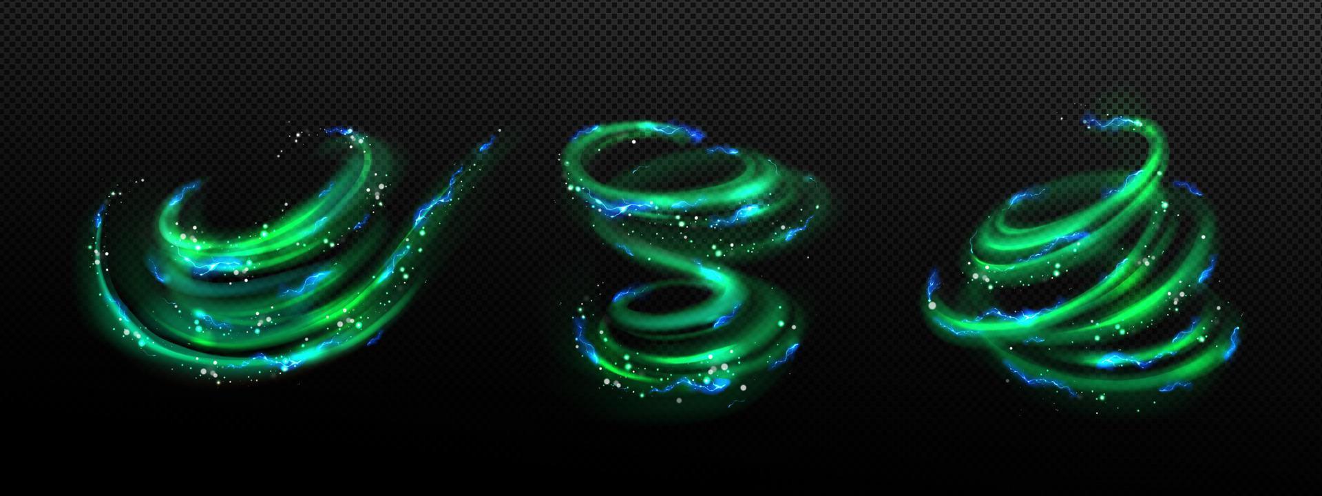 Abstract green swirls set with lightning effect vector