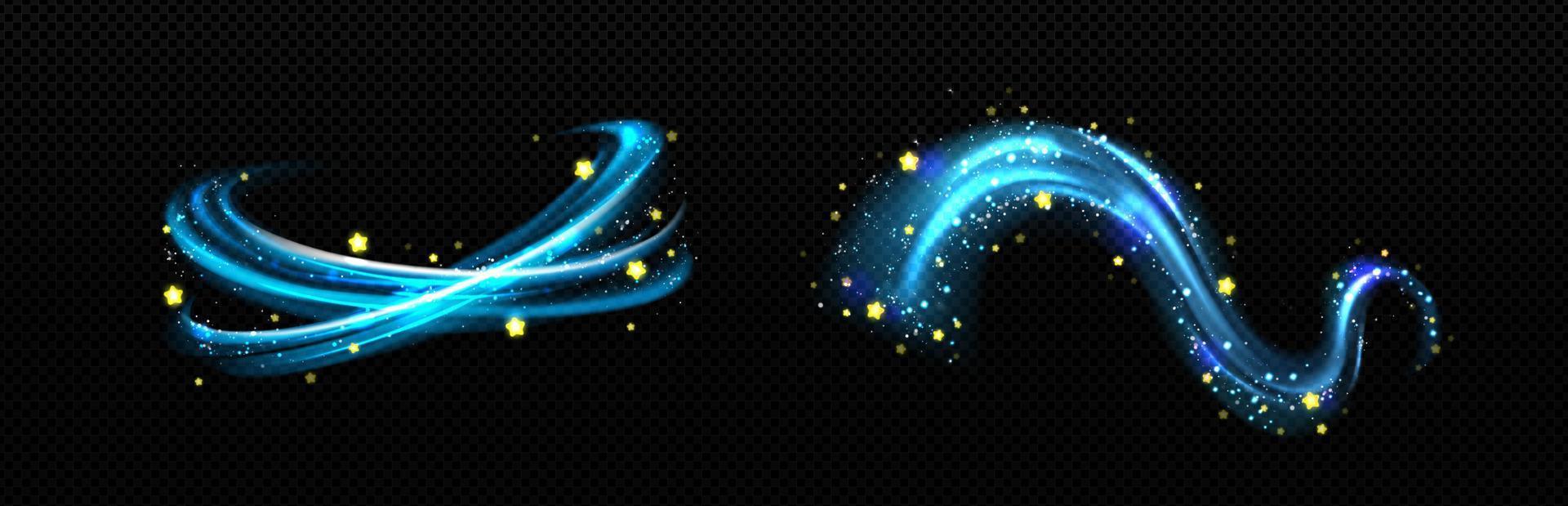 Magic effect, blue air swirl with golden stars vector