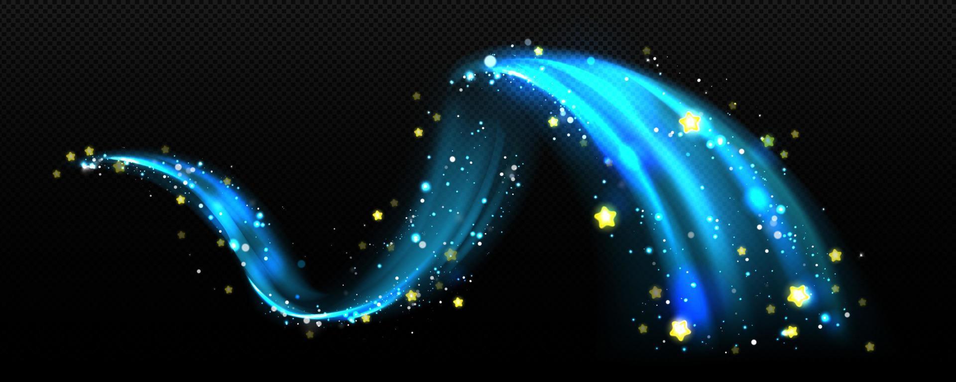 Magic effect, blue air wave with golden stars vector